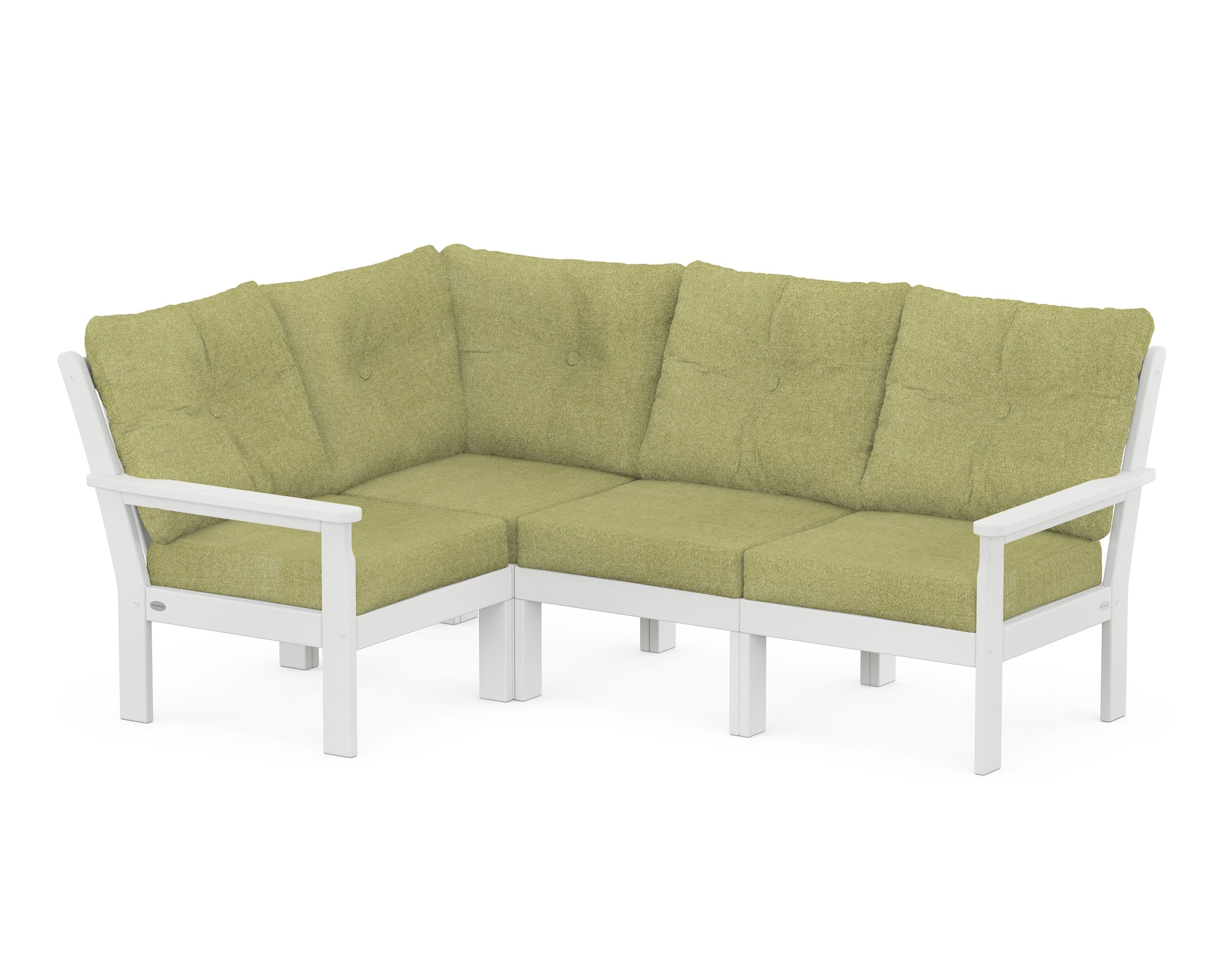 POLYWOOD® Vineyard 4-Piece Sectional in White / Chartreuse Boucle