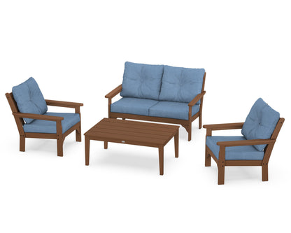 POLYWOOD® Vineyard 4-Piece Deep Seating Set in Teak / Sky Blue