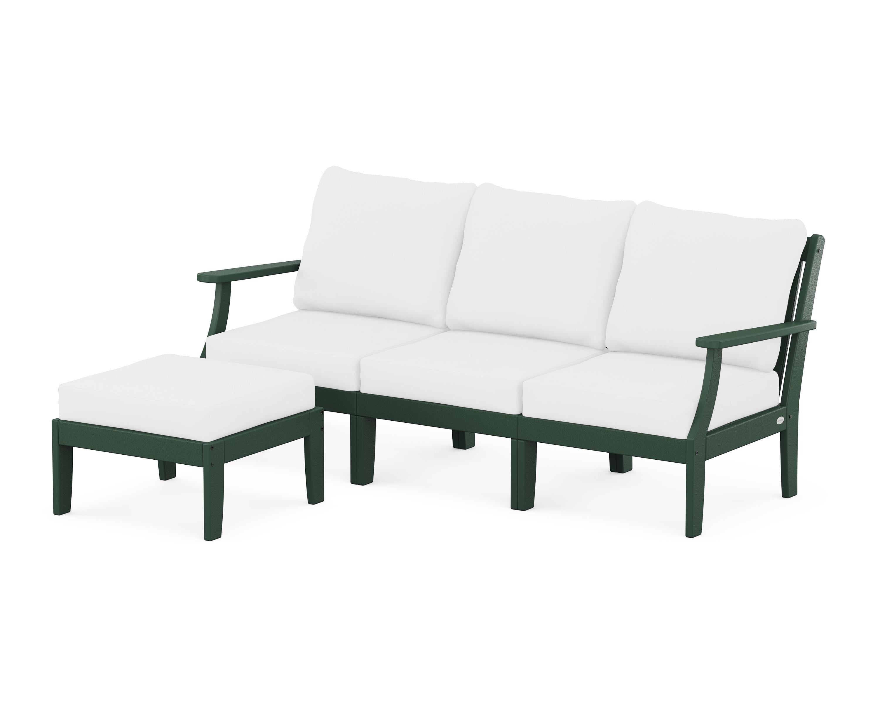POLYWOOD® Braxton Modular 4-Piece Deep Seating Set with Ottoman in Green / Natural