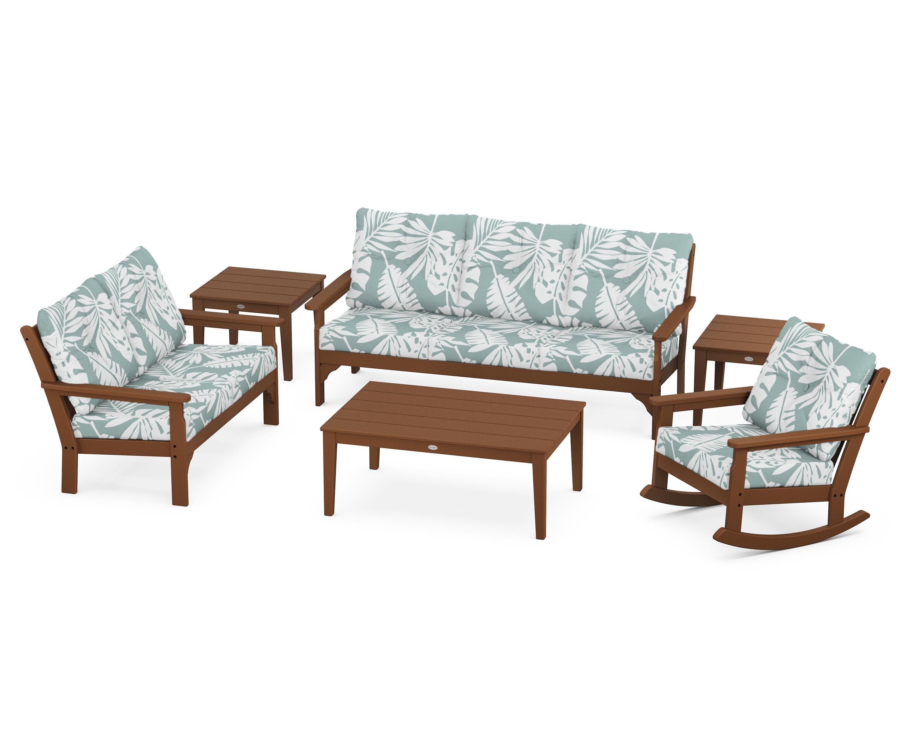 POLYWOOD® Vineyard 6-Piece Deep Seating Set in Teak / Leaf Glacier Spa