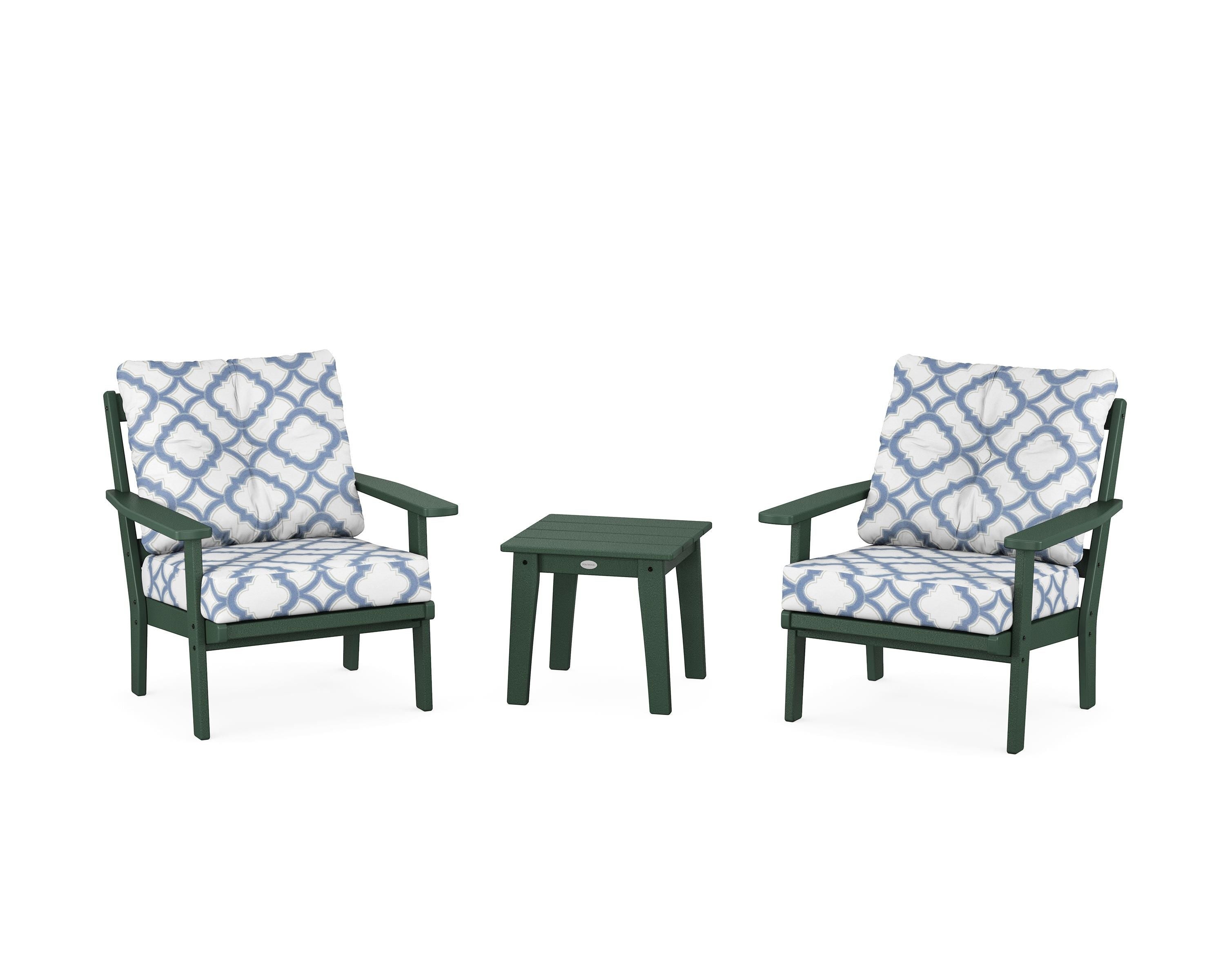 POLYWOOD® Prairie 3-Piece Deep Seating Set in Green / Trellis Sky Blue