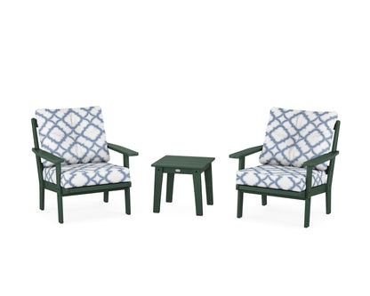 POLYWOOD® Prairie 3-Piece Deep Seating Set in Green / Trellis Sky Blue