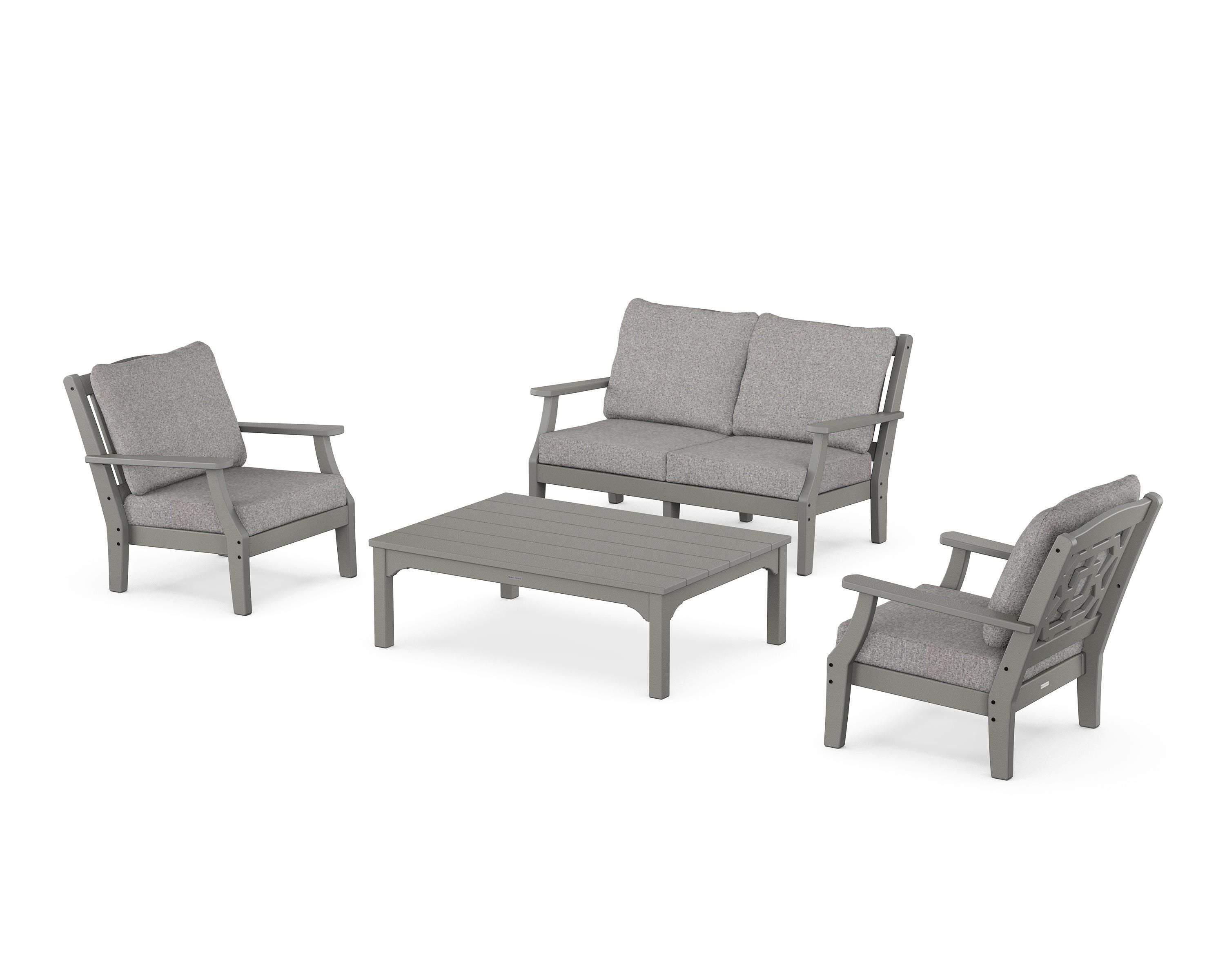 Martha Stewart by POLYWOOD® Chinoiserie 4-Piece Deep Seating Set with Loveseat in Slate Grey / Grey Mist