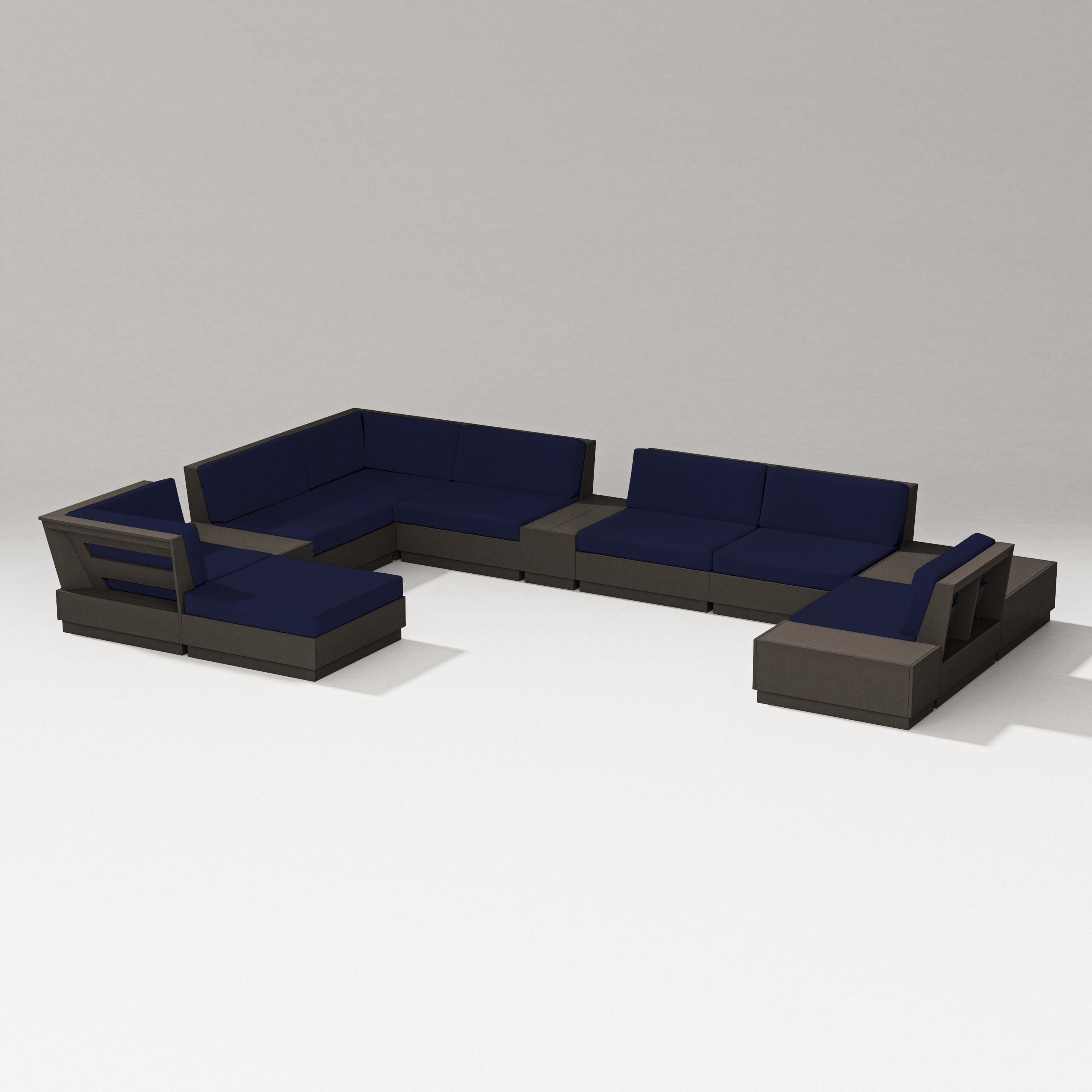 PW Designer Series Elevate 12-Piece Conversation Sectional Set in Vintage Coffee / Navy