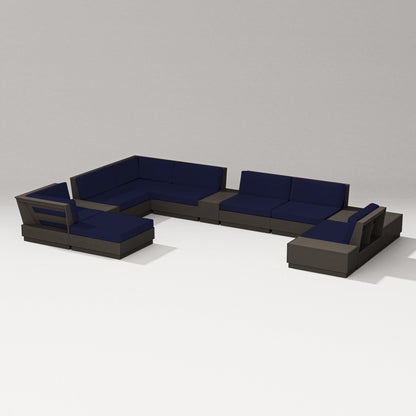 PW Designer Series Elevate 12-Piece Conversation Sectional Set in Vintage Coffee / Navy