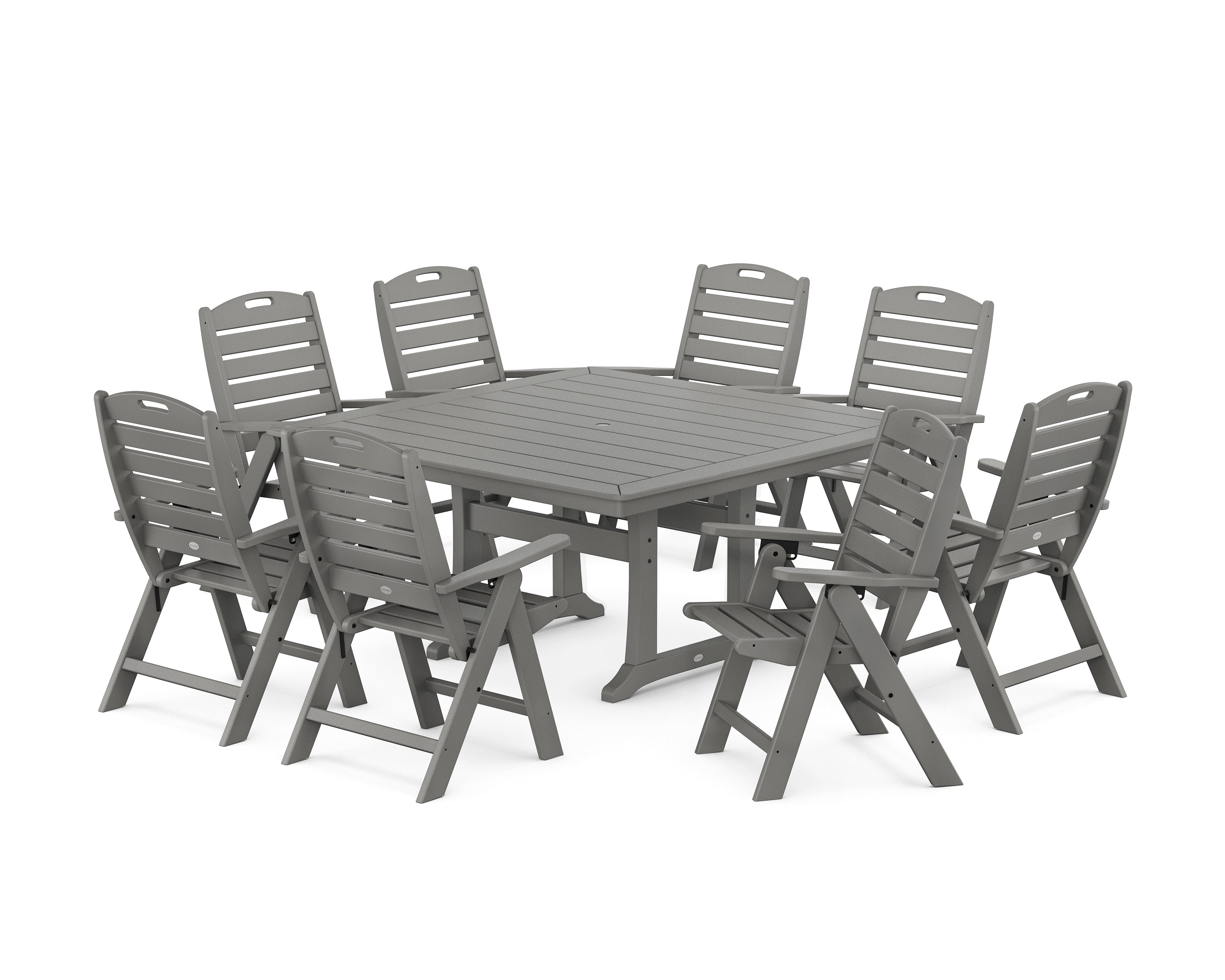 POLYWOOD® Nautical Highback 9-Piece Square Dining Set with Trestle Legs in Slate Grey