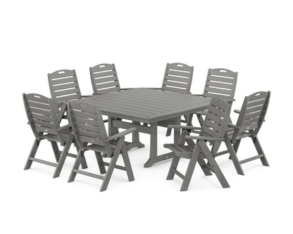 POLYWOOD® Nautical Highback 9-Piece Square Dining Set with Trestle Legs in Slate Grey