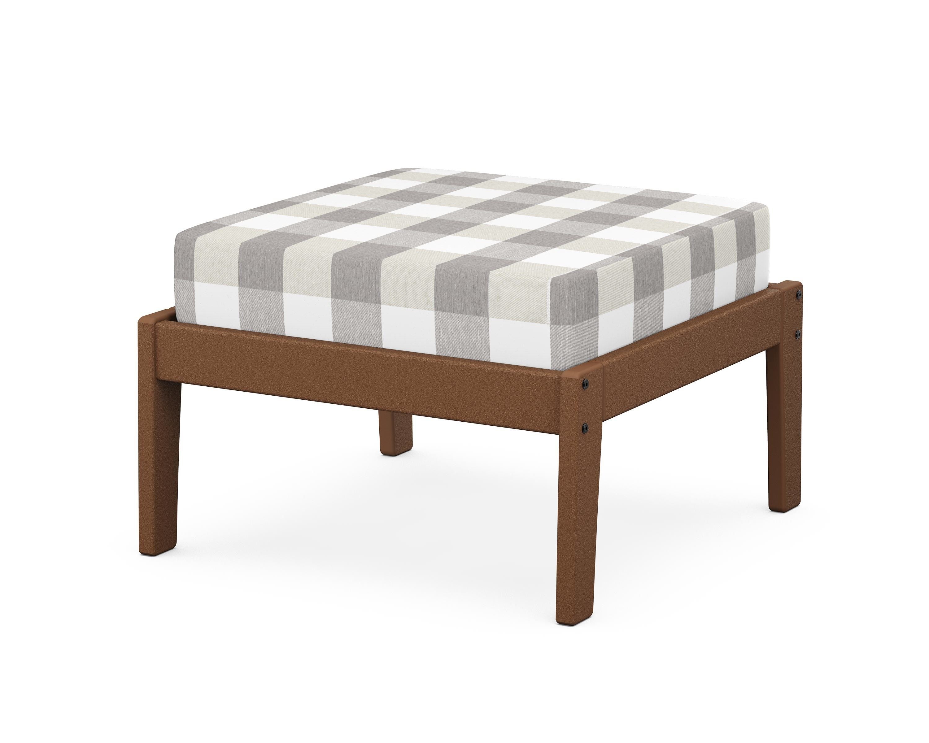 Unbranded Deep Seating Ottoman in Teak / Buffalo Plaid Grey Mist