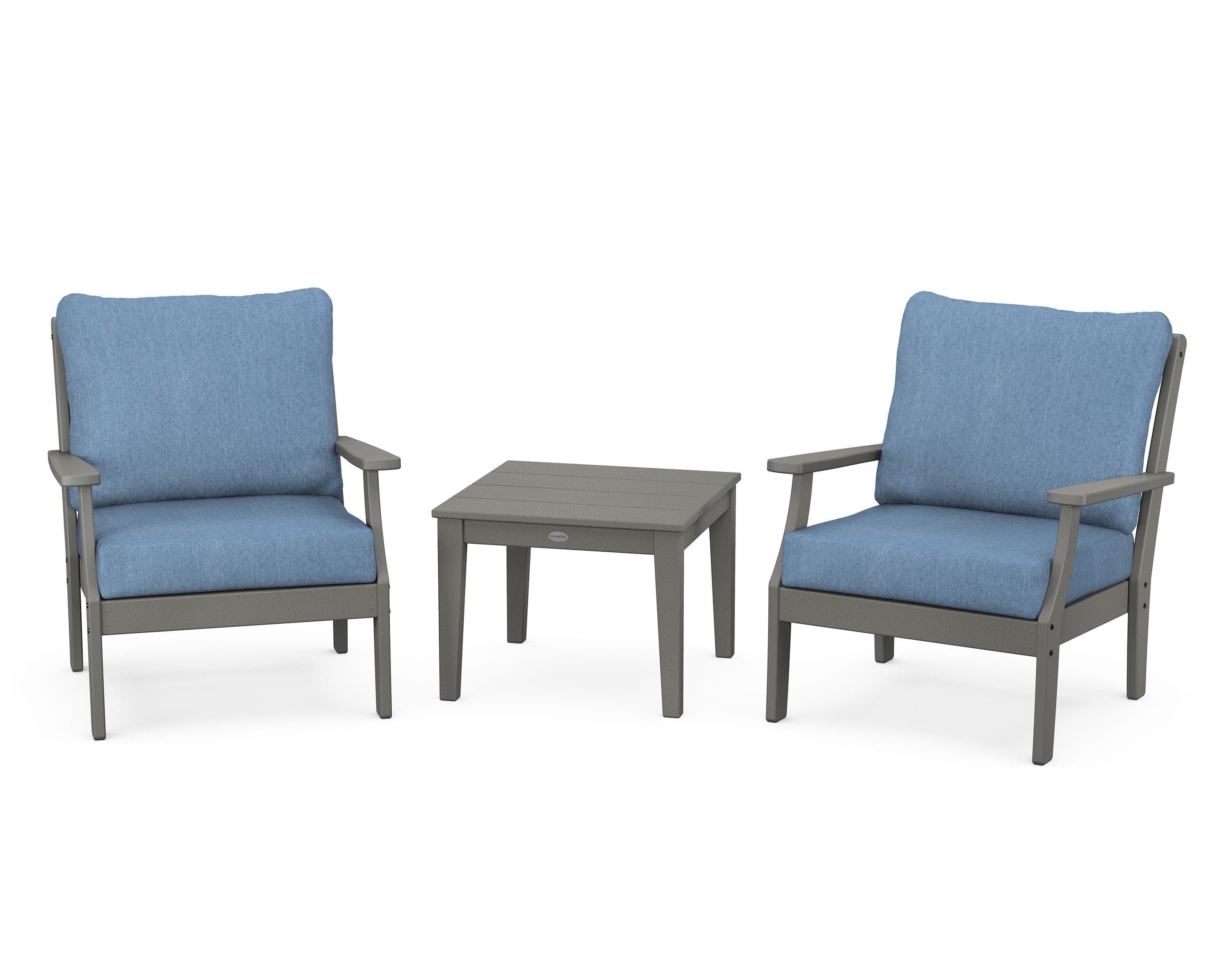 POLYWOOD® Braxton 3-Piece Deep Seating Set in Slate Grey / Sky Blue