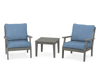 POLYWOOD® Braxton 3-Piece Deep Seating Set in Slate Grey / Sky Blue
