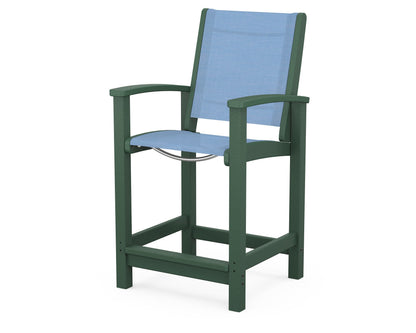 POLYWOOD® Coastal Counter Chair in Green / Poolside Sling