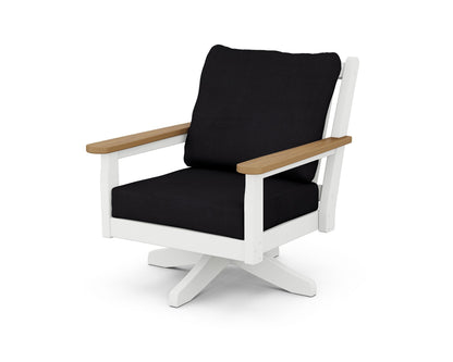 POLYWOOD® Chippendale Deep Seating Swivel Chair in White / Natural / Midnight Linen