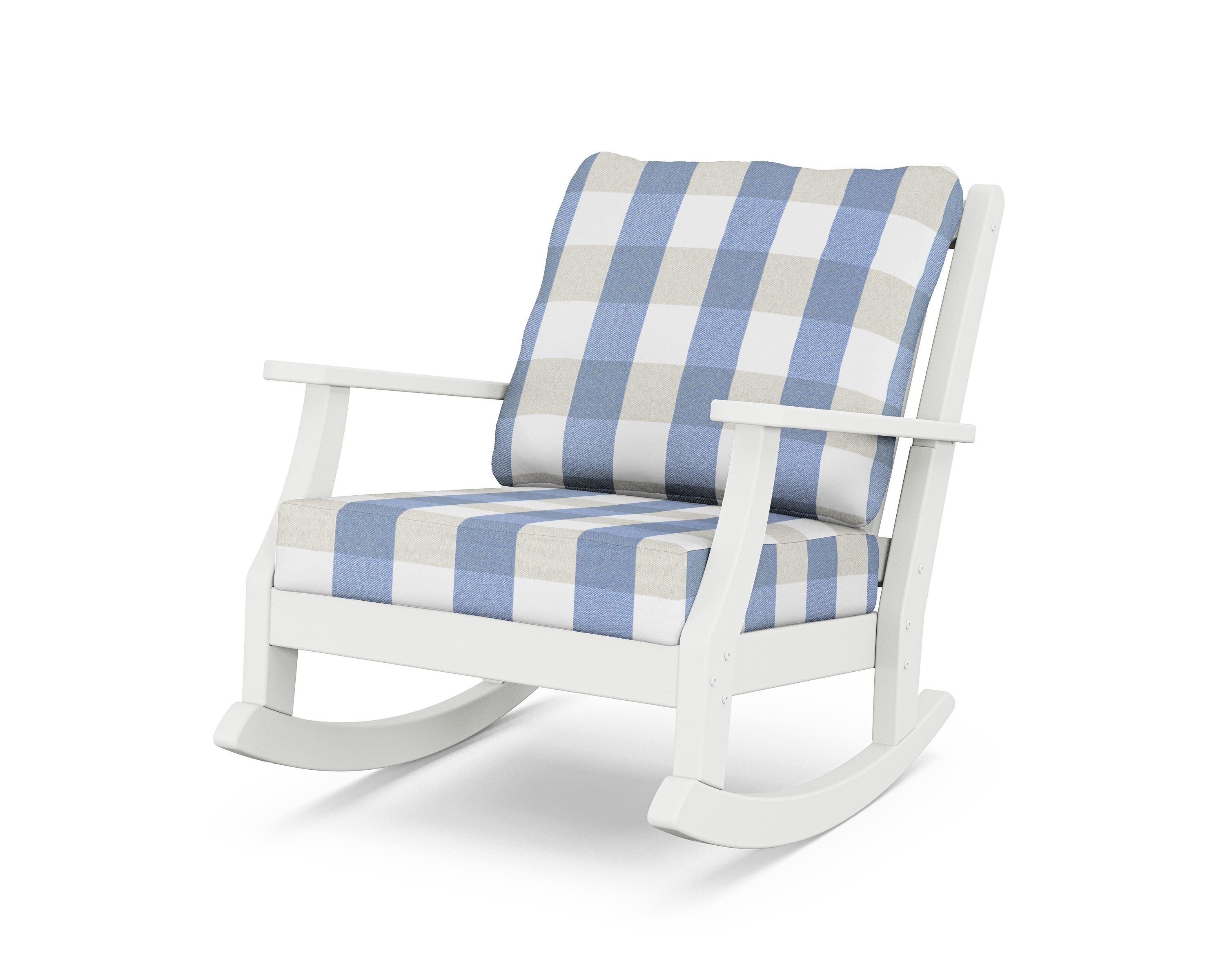 Country Living Wovendale Deep Seating Rocking Chair in White / Buffalo Plaid Sky Blue