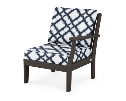 POLYWOOD® Braxton Modular Right Arm Chair in Vintage Coffee / Trellis Marine Indigo
