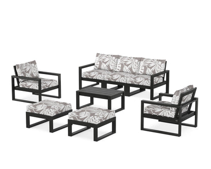 POLYWOOD® EDGE Sectional 8-Piece Lounge Sofa Set in Black / Leaf Grey Mist