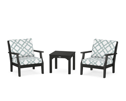Martha Stewart by POLYWOOD® Chinoiserie 3-Piece Deep Seating Set in Black / Trellis Glacier Spa