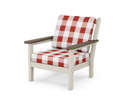 POLYWOOD® Chippendale Deep Seating Chair in Sand / Kona / Buffalo Plaid Crimson