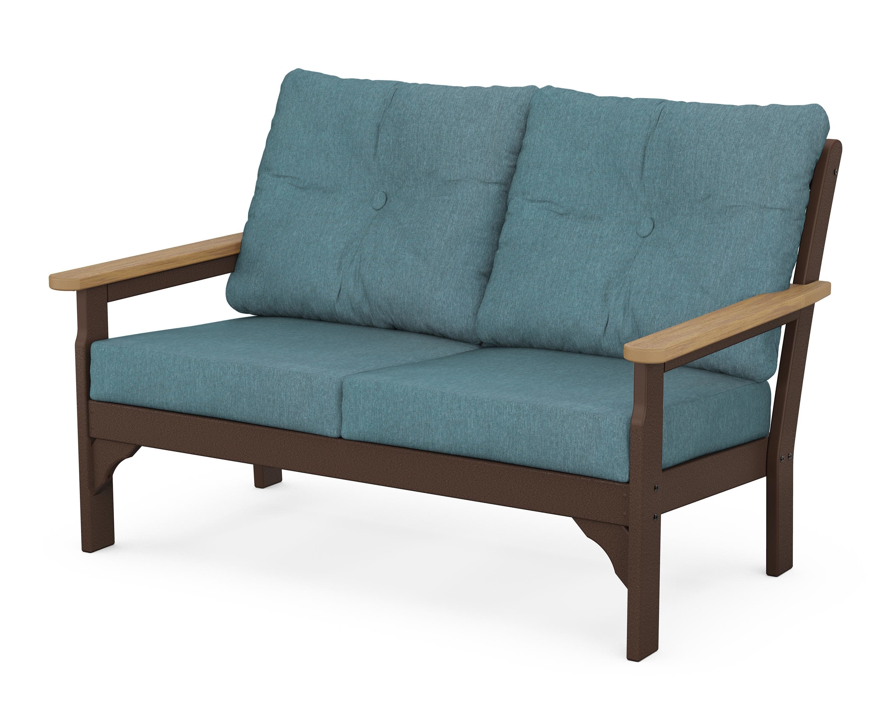 POLYWOOD® Vineyard Deep Seating Loveseat in Mahogany / Natural / Ocean Teal