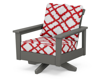 POLYWOOD® Prescott Deep Seating Swivel Chair in Slate Grey / Trellis Crimson