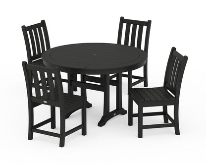 POLYWOOD® Traditional Garden Side Chair 5-Piece Round Dining Set With Trestle Legs in Black