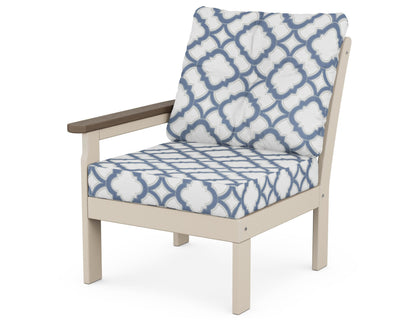 POLYWOOD® Vineyard Modular Left Arm Chair in Sand / Kona / Trellis Sky Blue