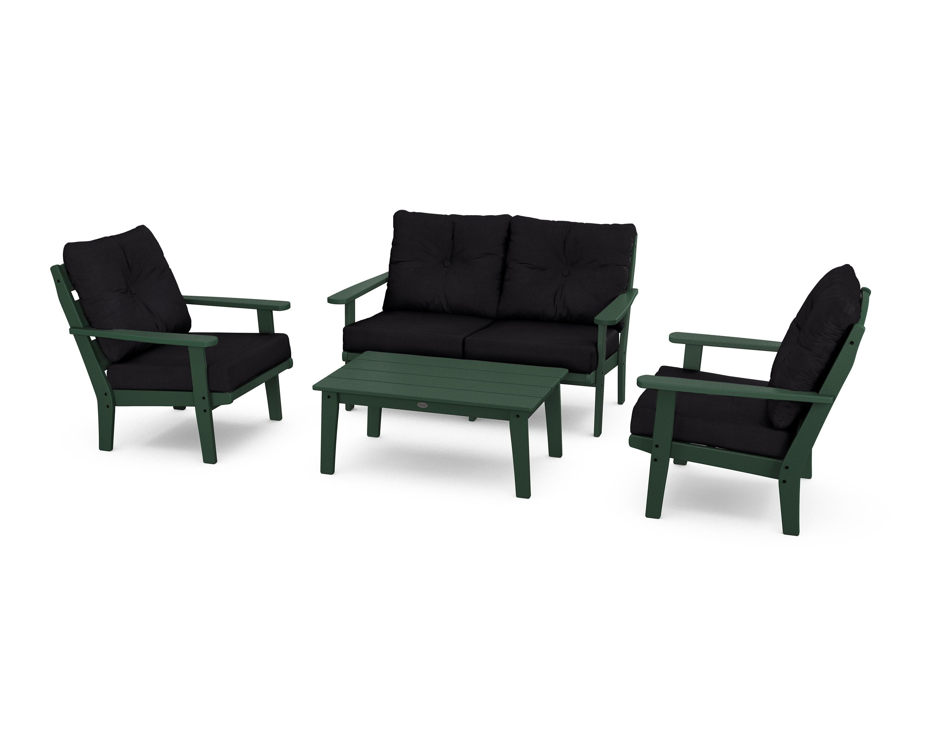 POLYWOOD® Lakeside 4-Piece Deep Seating Set in Green / Midnight Linen