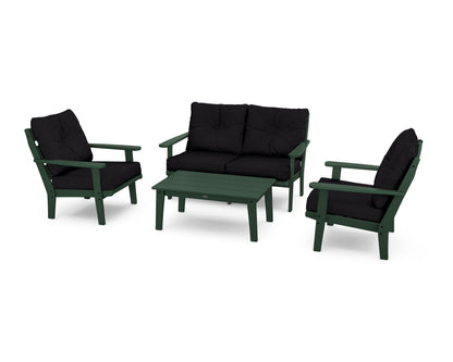 POLYWOOD® Lakeside 4-Piece Deep Seating Set in Green / Midnight Linen