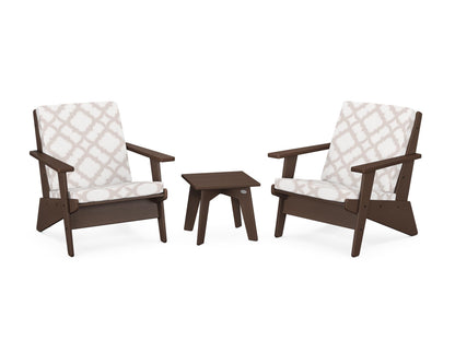POLYWOOD® Riviera Modern Lounge 3-Piece Set in Mahogany / Trellis Dune Burlap