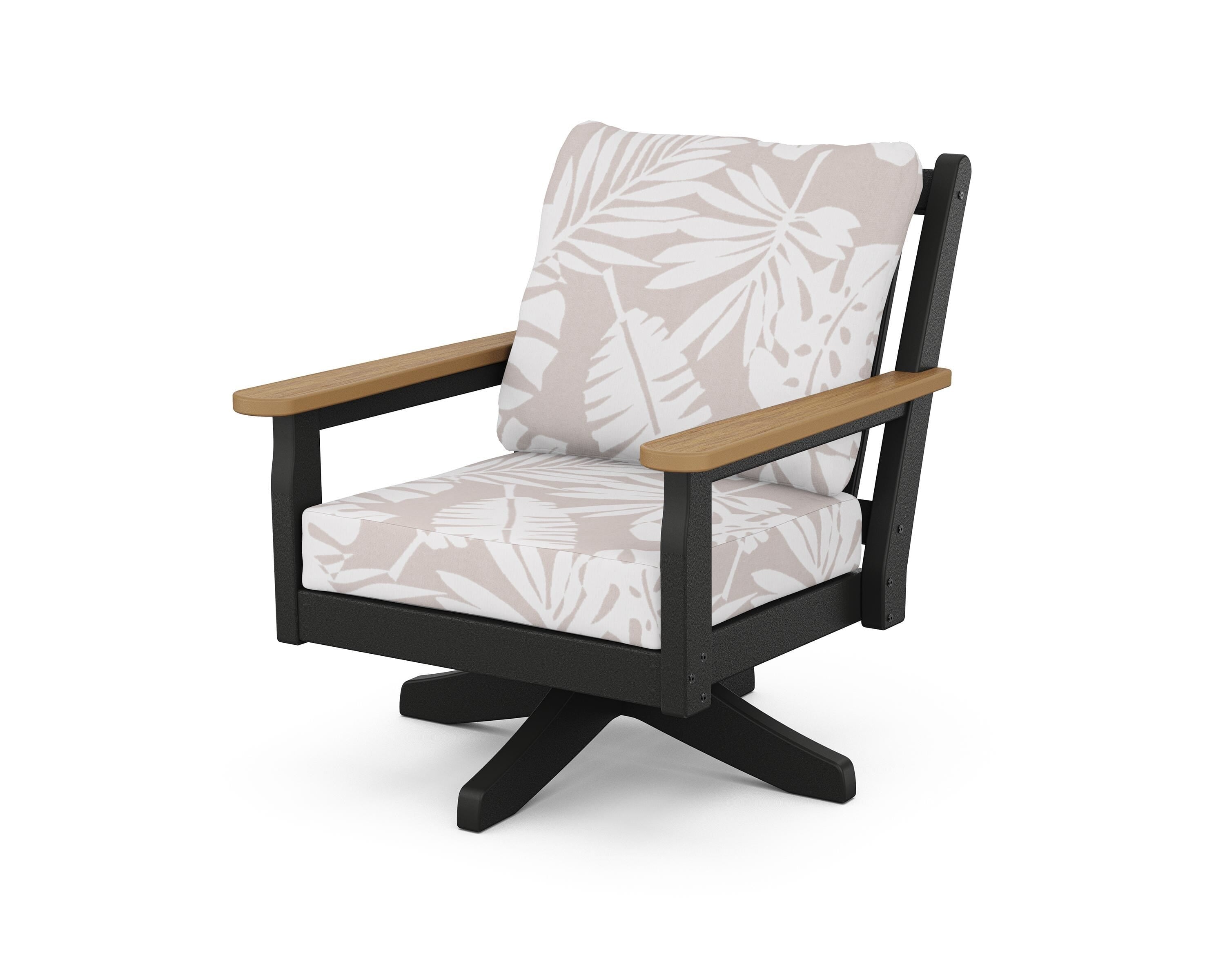 POLYWOOD® Chippendale Deep Seating Swivel Chair in Black / Natural / Leaf Dune Burlap