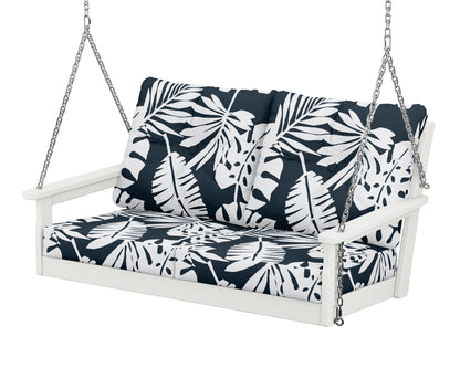 POLYWOOD® Vineyard Deep Seating Swing in Vintage White / Leaf Marine Indigo