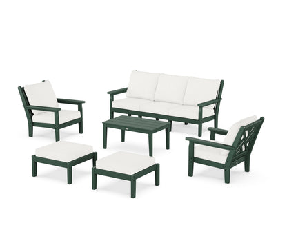 POLYWOOD® Chippendale 6-Piece Lounge Sofa Set in Green / Natural Linen