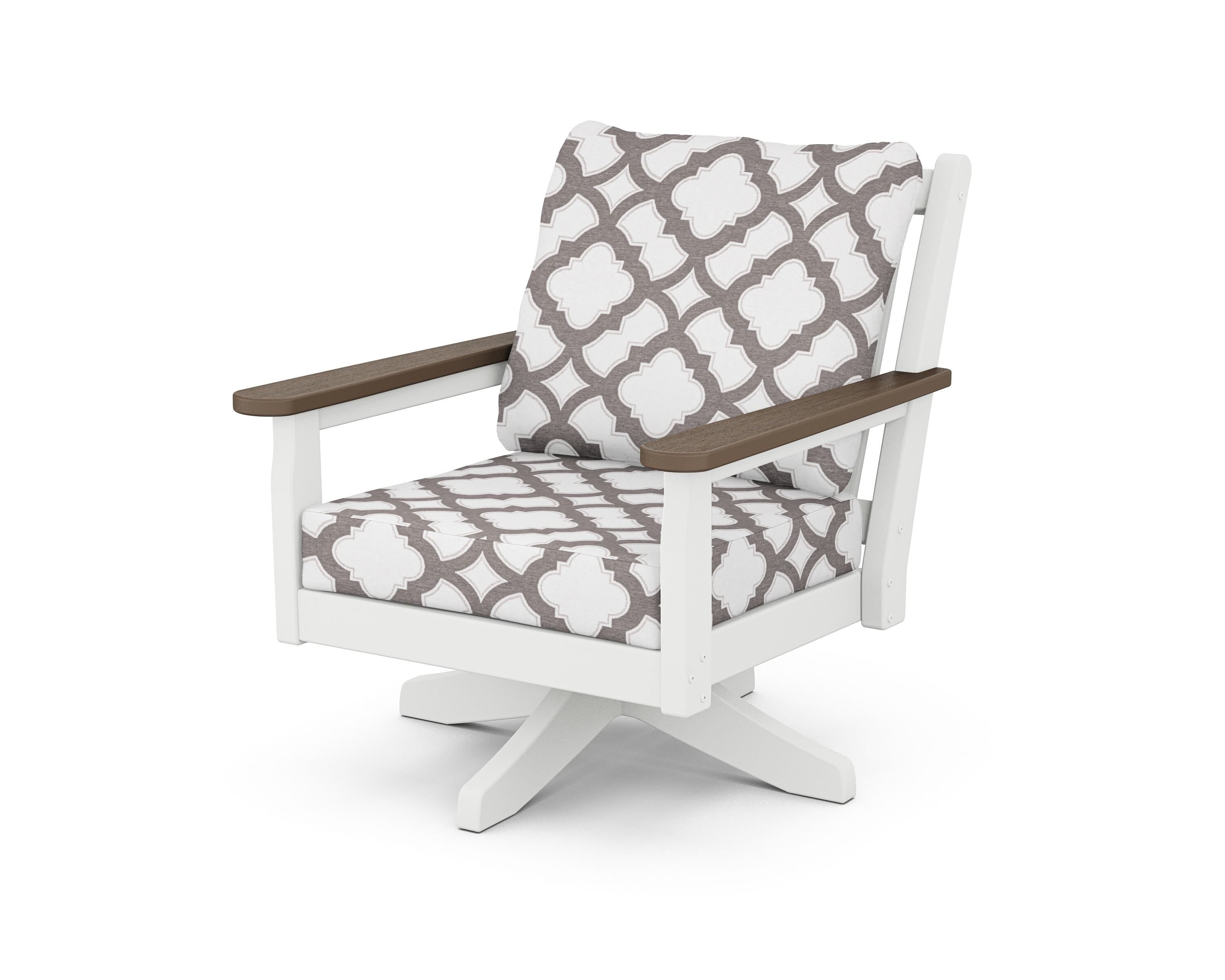 POLYWOOD® Chippendale Deep Seating Swivel Chair in White / Kona / Trellis Grey Mist