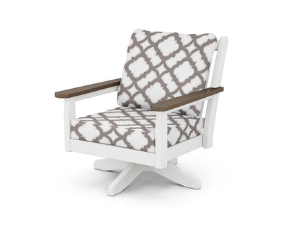 POLYWOOD® Chippendale Deep Seating Swivel Chair in White / Kona / Trellis Grey Mist