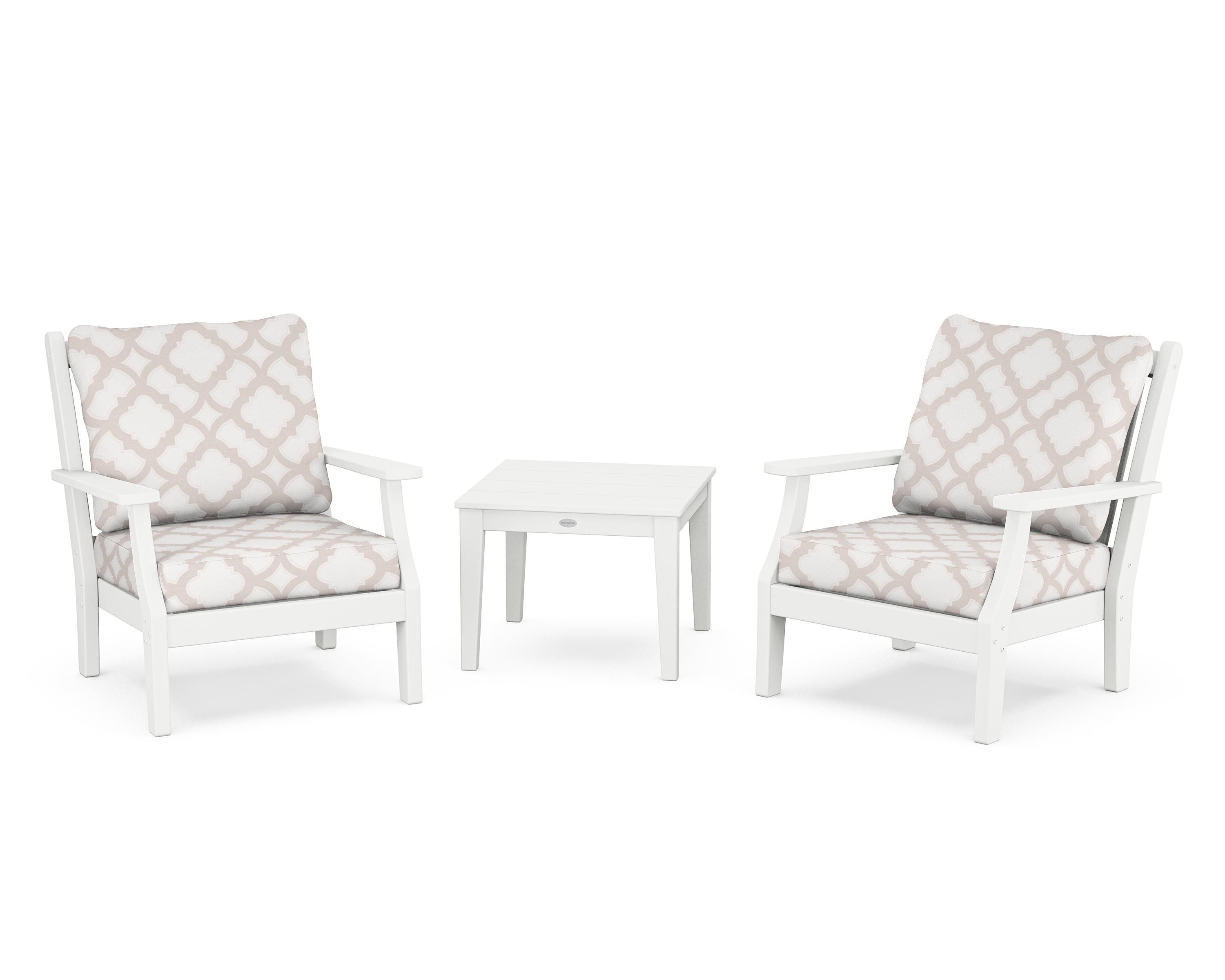 Country Living Wovendale 3-Piece Deep Seating Set in White / Trellis Dune Burlap