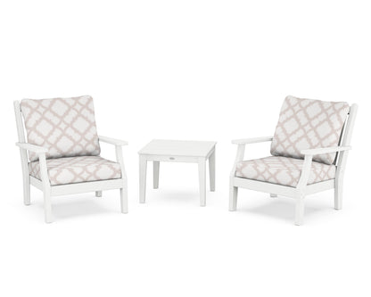 Country Living Wovendale 3-Piece Deep Seating Set in White / Trellis Dune Burlap