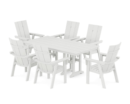 POLYWOOD® Modern Curveback Adirondack 7-Piece Farmhouse Dining Set in White