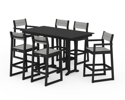 POLYWOOD® EDGE Sling 7-Piece Farmhouse Bar Set in Black / Metallic Sling