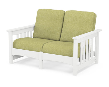 POLYWOOD® Club Mission Loveseat in White / Chartreuse Boucle