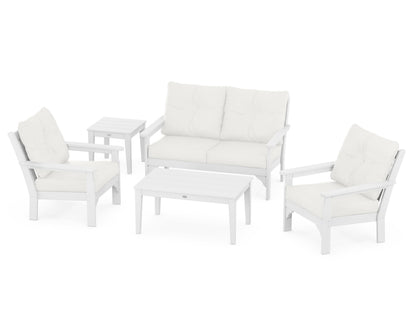 POLYWOOD® Vineyard 5-Piece Deep Seating Set in White / Natural Linen