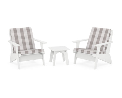 POLYWOOD® Riviera Modern Lounge 3-Piece Set in White / Buffalo Plaid Grey Mist