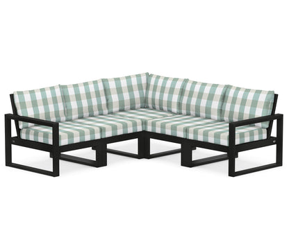 POLYWOOD® EDGE 5-Piece Modular Deep Seating Set in Black / Buffalo Plaid Glacier Spa