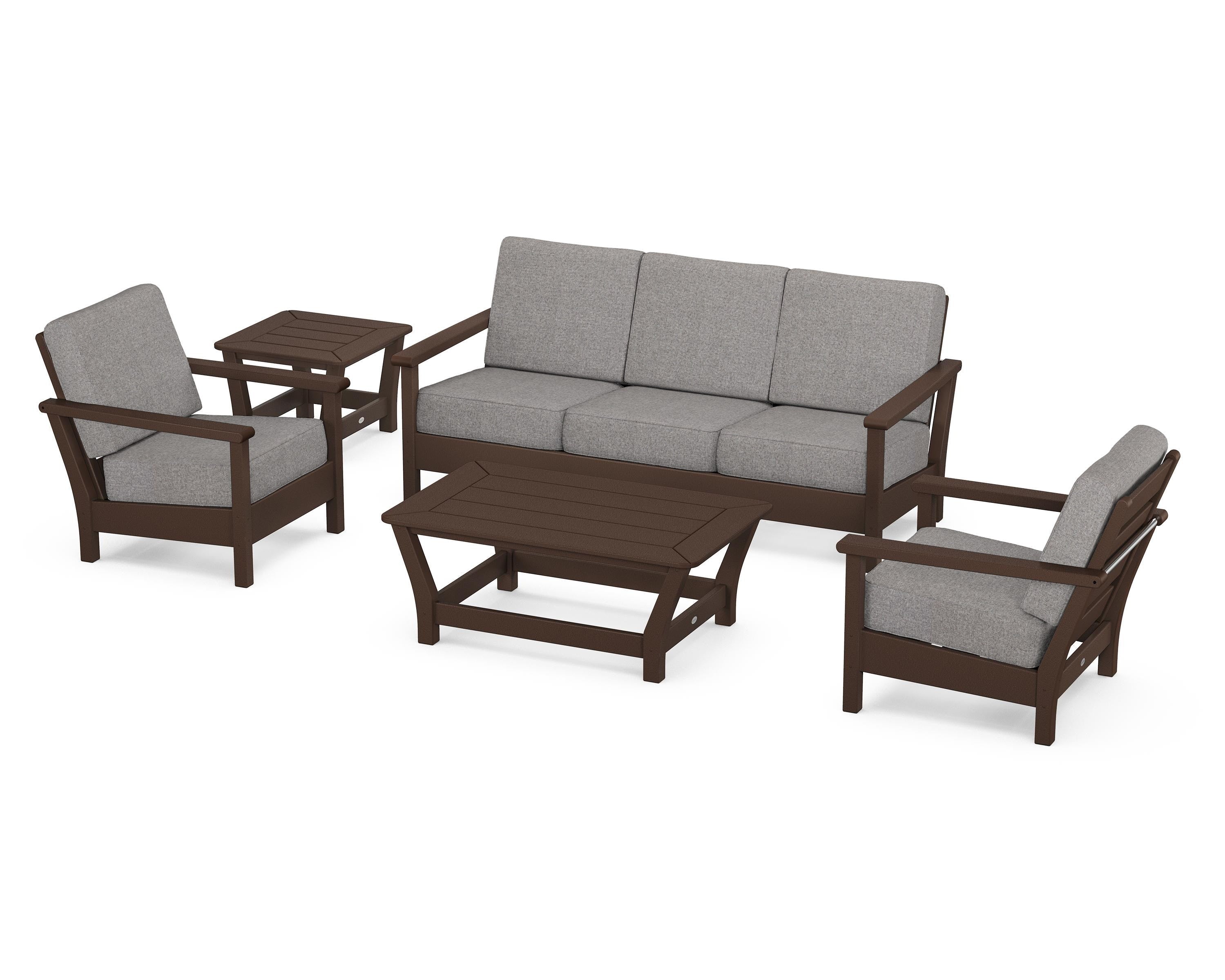 POLYWOOD® Harbour 5-Piece Deep Seating Set in Mahogany / Grey Mist