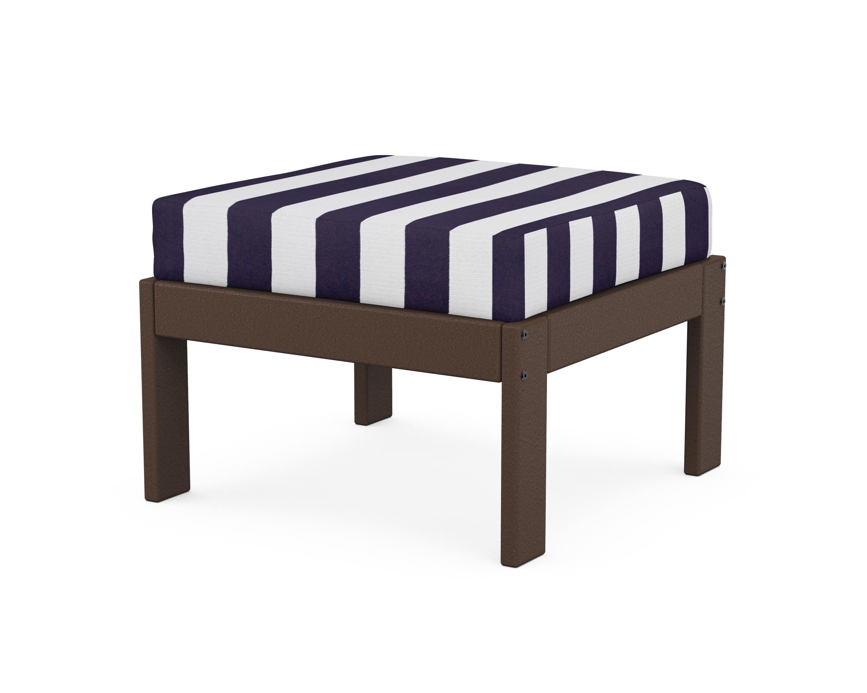 POLYWOOD® Vineyard Modular Ottoman in Mahogany / Cabana Stripe Navy