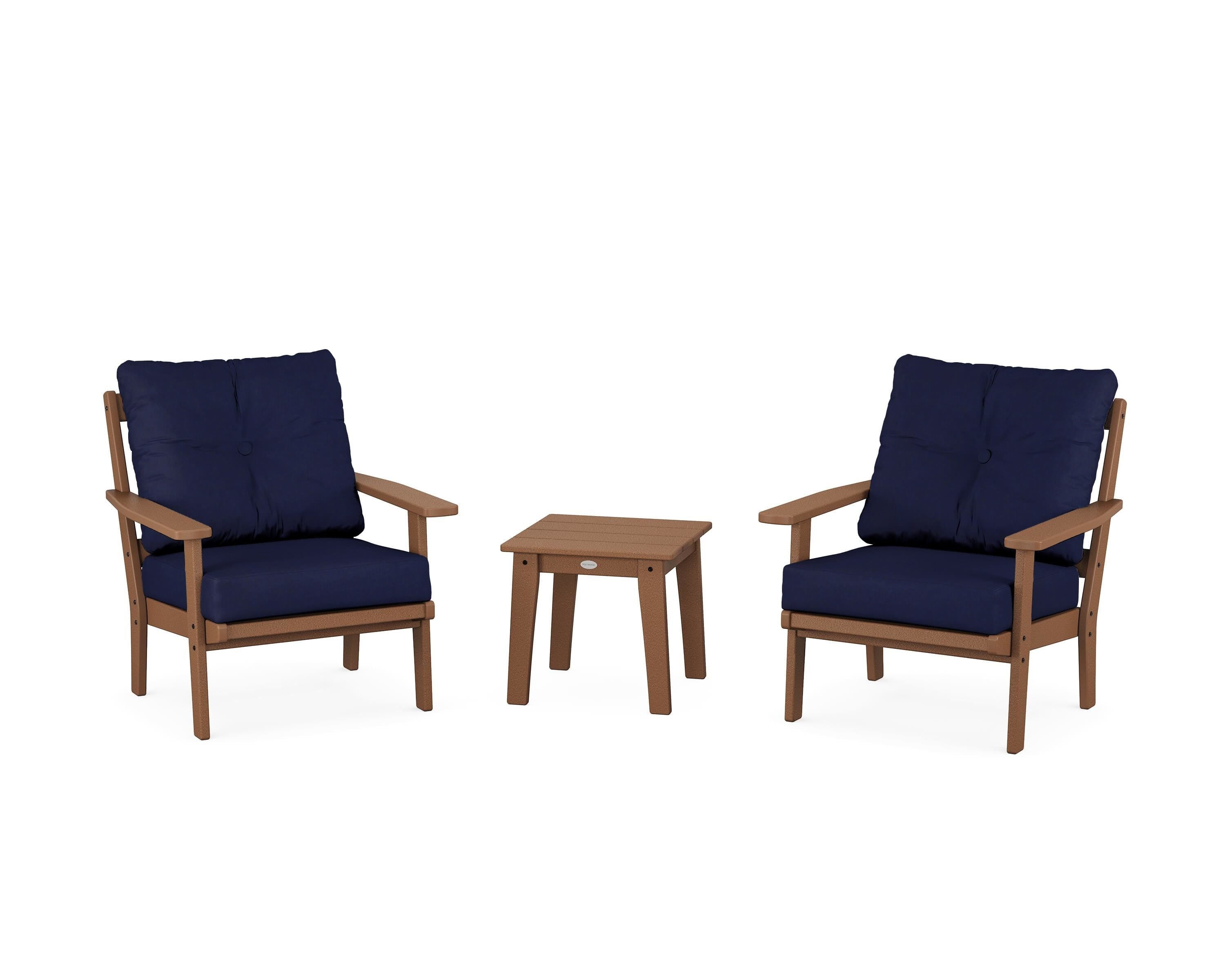 POLYWOOD® Oxford 3-Piece Deep Seating Set in Teak / Navy