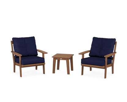 POLYWOOD® Oxford 3-Piece Deep Seating Set in Teak / Navy
