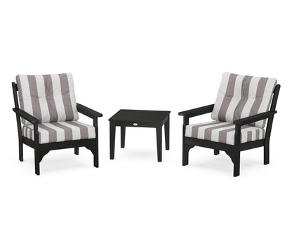 POLYWOOD® Vineyard 3-Piece Deep Seating Set in Black / Cabana Stripe Grey Mist
