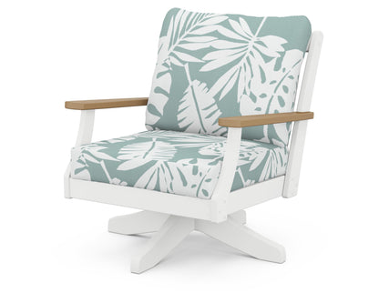 POLYWOOD® Braxton Deep Seating Swivel Chair in White / Natural / Leaf Glacier Spa
