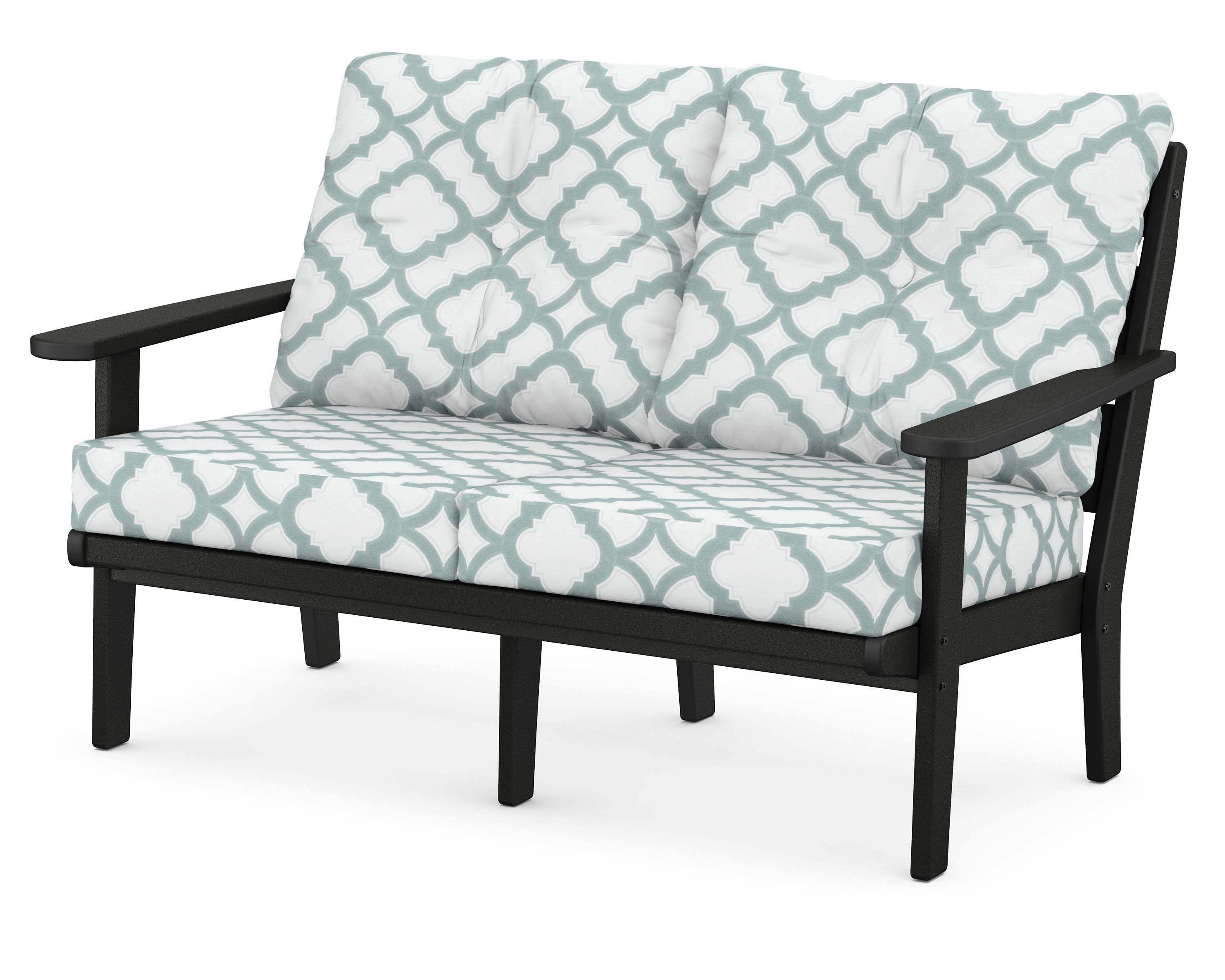 POLYWOOD® Lakeside Deep Seating Loveseat in Black / Trellis Glacier Spa