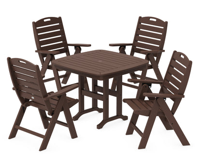 POLYWOOD® Nautical Folding Highback Chair 5-Piece Dining Set in Mahogany