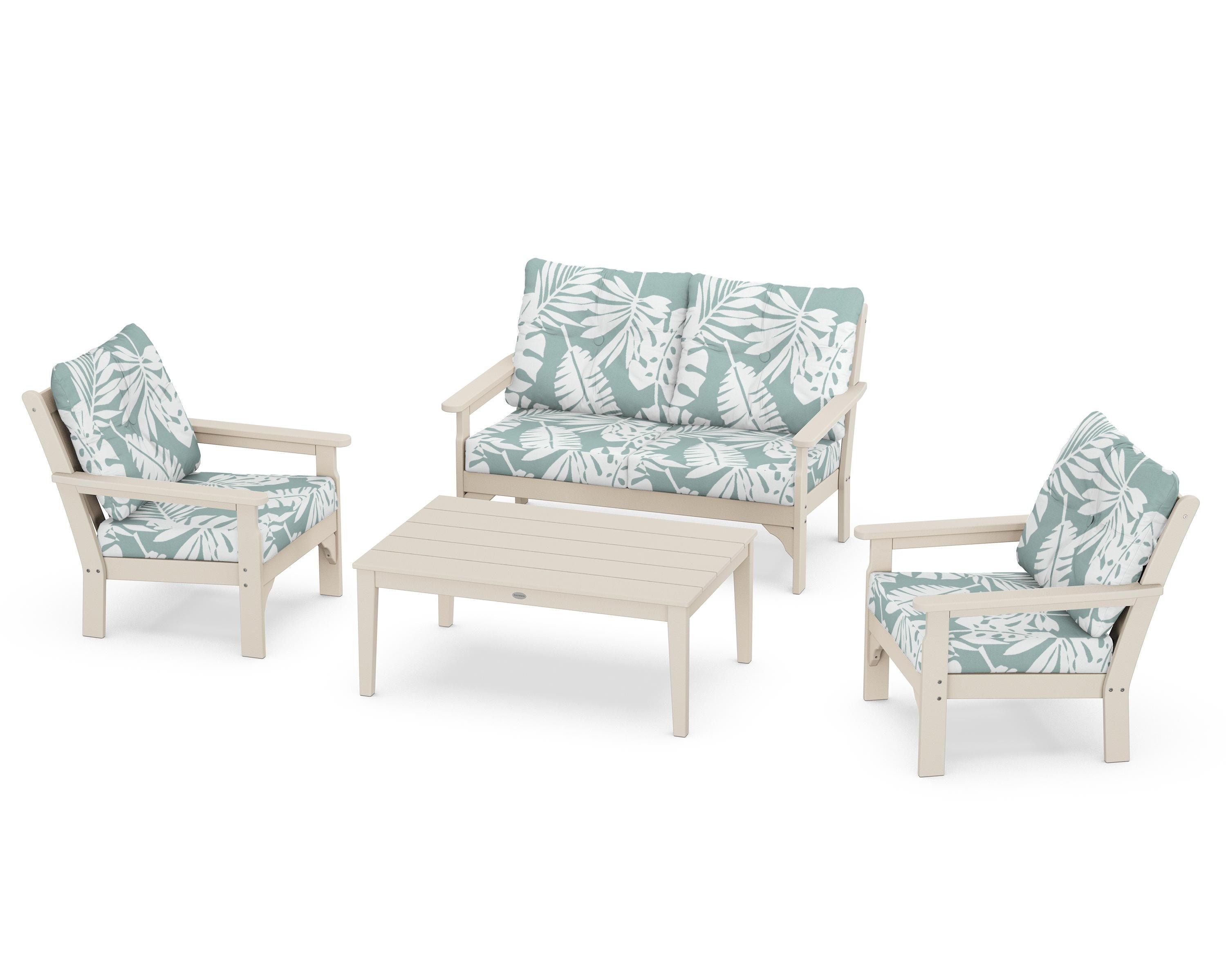 POLYWOOD® Vineyard 4-Piece Deep Seating Set in Sand / Leaf Glacier Spa